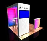Exhibition booth with a mounted monitor